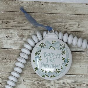 Baby's 1st Christmas Blue White Metal Christmas Ornament